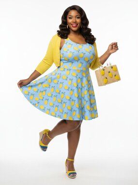 Vintage Lemon Print Swing Dress | Plus Size 50s Retro Summer Style
